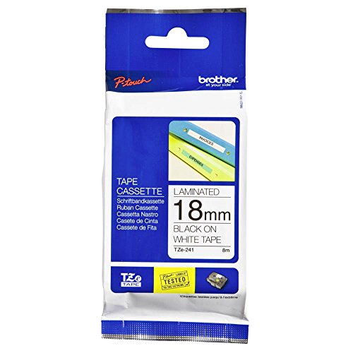 Brother TZe-241 Laminated Tape 18 mm × 8 m, Black on White (genuine)
