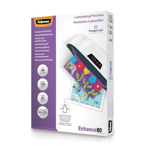 Fellowes A4 Laminating Pouches, Gloss, 2 × 80 Micron — 100 Pack